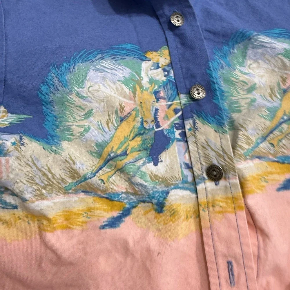 Vintage roper pink blue cowgirl horse button up shirt girls‎ XS 7